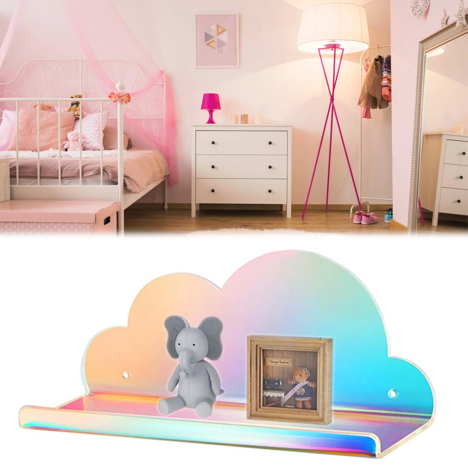 

Wall Mounted Storage Rack Creative Colorful Cloud Shaped Organizer Holder For Ornament Photo Frame Phone Exquisite Decor Props