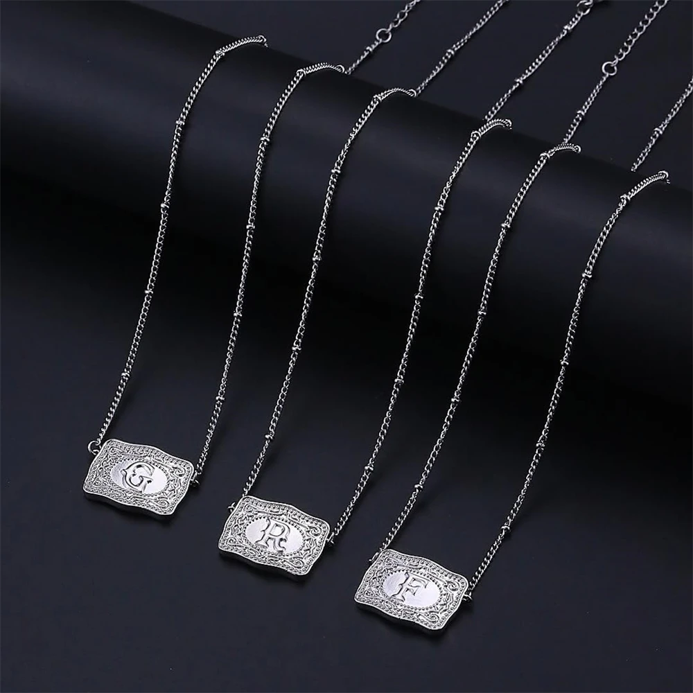 Trendy Initial Letter Pendant Necklace Personalized Embossed Belt Buckle Necklaces Gift for Women y2k Accessories