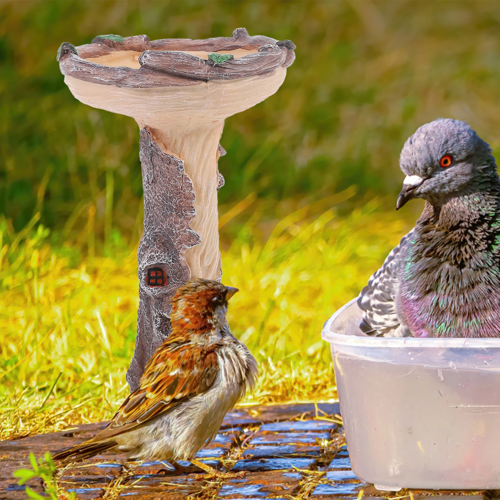

Resin Bird Bath Bowl Feeder Small Tray Garden Decor Lawn Feeding Station Water Tray Outdoor Parrot Feeder Supplies