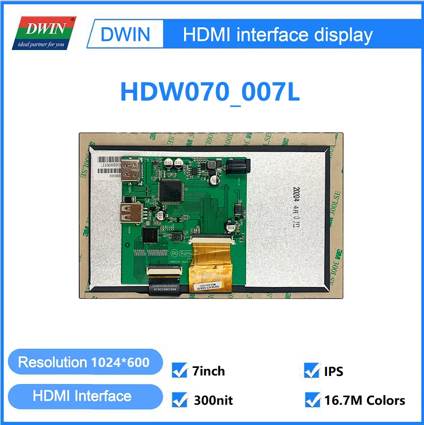 DWIN 7.0 pollici 1024*600, modulo LCD HDMI con USB, schermo IPS con tocco capacitivo, copertura in vetro personalizzata-HDW070_007L