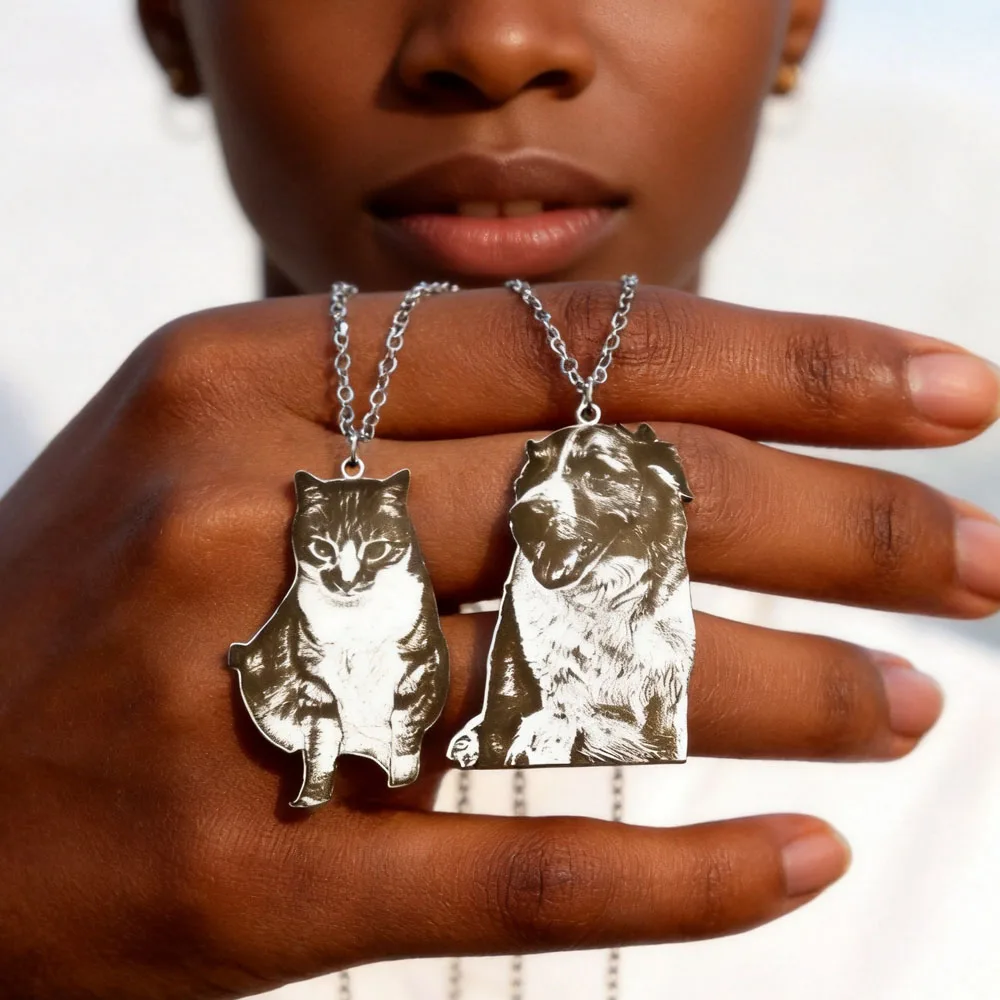 Custom Engrave Pet Photo Necklace 35mm Personalized Cat Dog Picture Chain For Men Women Stainless Steel Jewelry Gift For Family