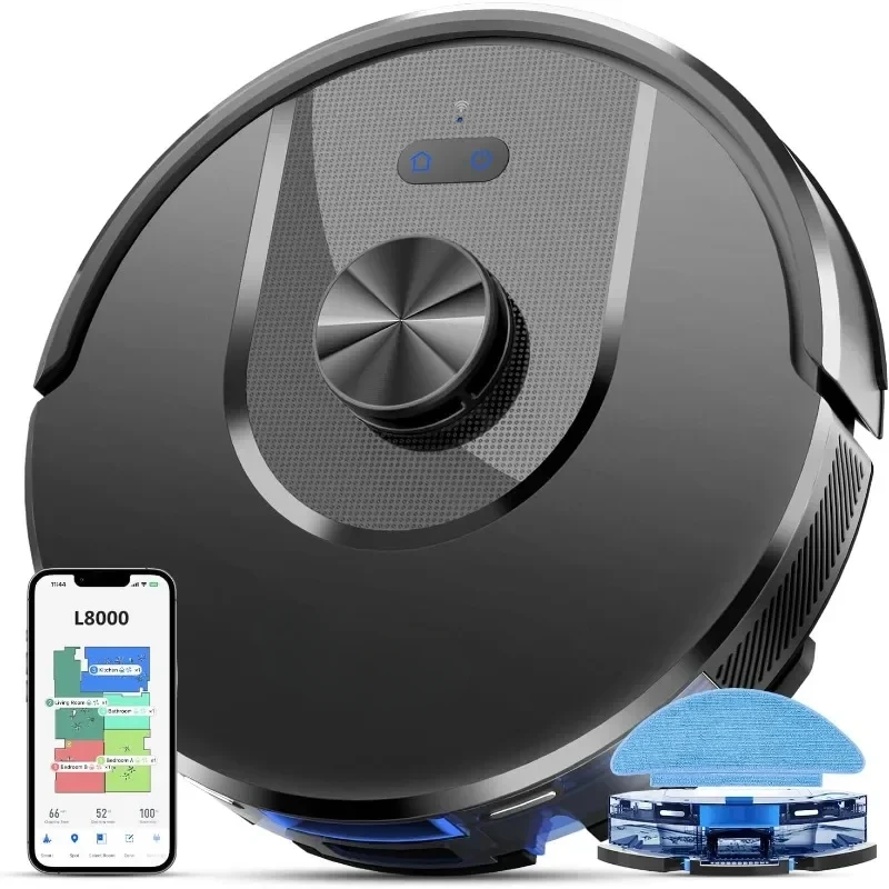 Robô Vacuum e Mop, Navegação Robotic Vacuum, Sucção 3000Pa, 20 Paredes Virtuais, Auto-carregamento, Bom para pêlos de animais