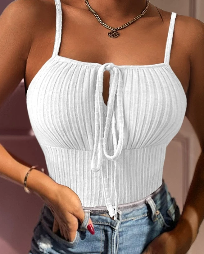 

Sexy Elegant Camis Vest Tied Detail Ribbed Cami Top New Fashion 2024 Summer Casual T-Shirt Pullover Tops Female Clothing Outfits