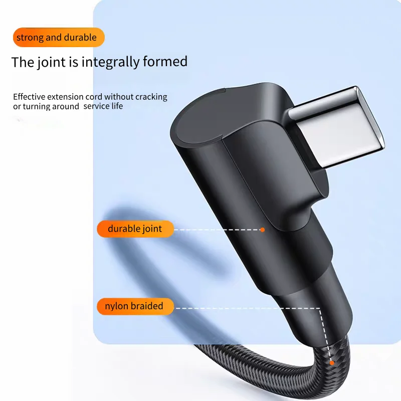 90 درجة PD 60 واط USB-C كابل شحن سريع آيفون 15 16 برو ماكس سامسونج Xiaomi POCO OnePlus نوع C إلى نوع C كابلات مضفرة