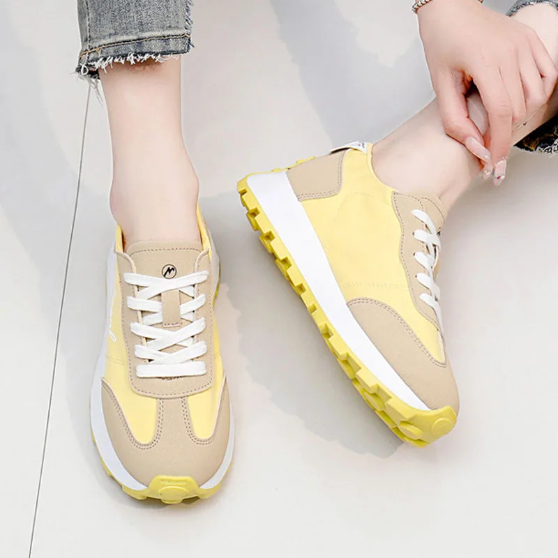 2024 GAT Women Platform Sneakers Leather Panels Cloth Shoes Female Height Increasing Casual Shoes Non-slip Walking Sports Shoes