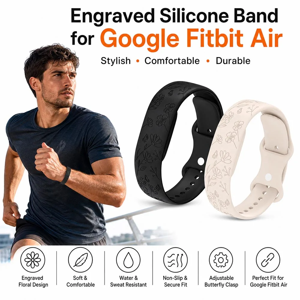 Sports Replacement Band for Google Fitbit Air Band Engraved Silicone Breathable Fitness Tracker Band for Google Fitbit Air Strap
