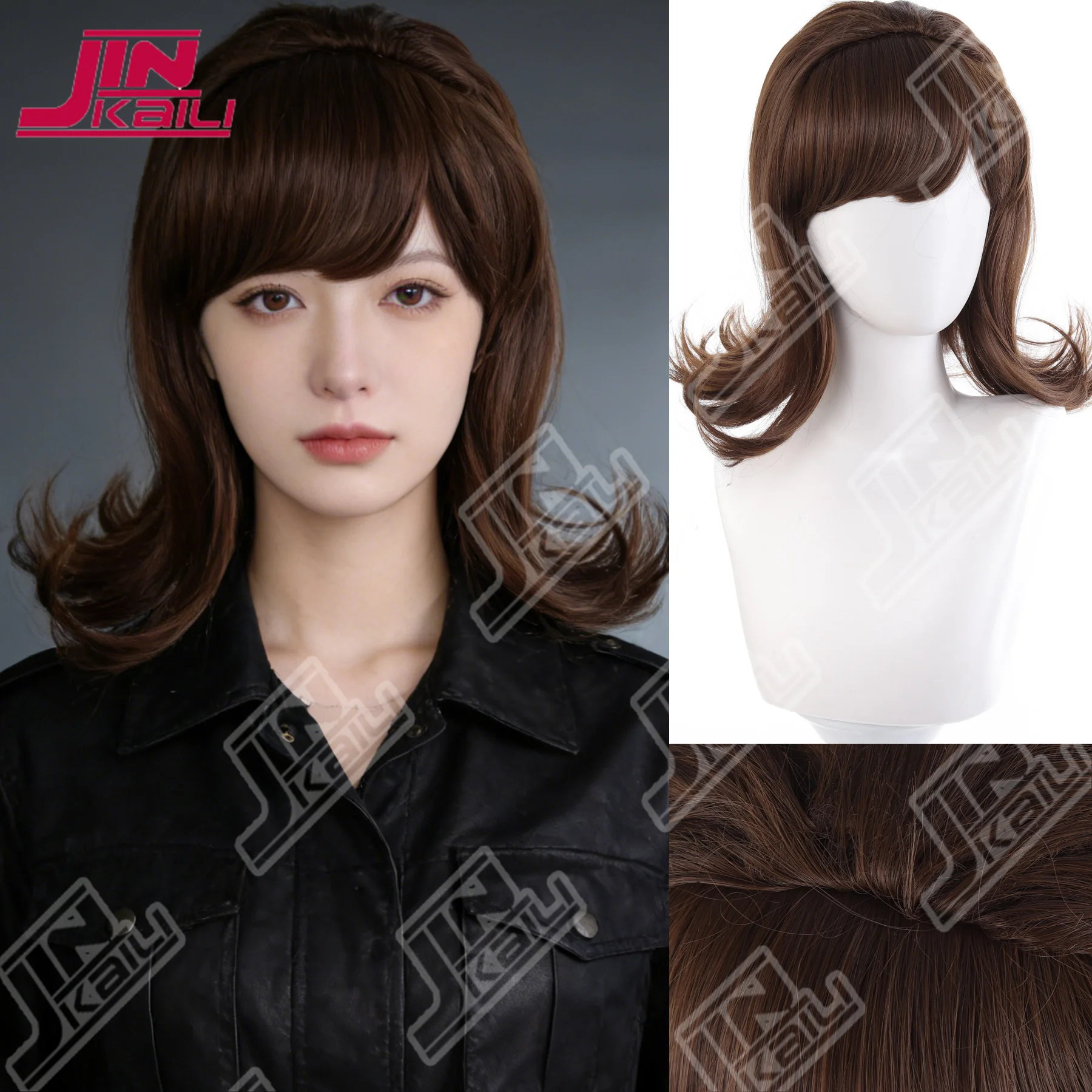 JKL Retro wig Anti curling European style French style Ruili style Classical black synthetic wig European and American cosplay