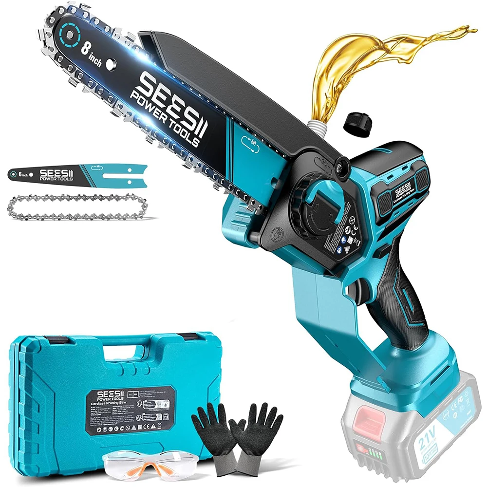 SEESII 6&8'' Bürstenlose Elektrische Kettensäge 1000W Kabellose Elektrische Säge Holzbearbeitungs-Gartenschere für Makita 18V Akku