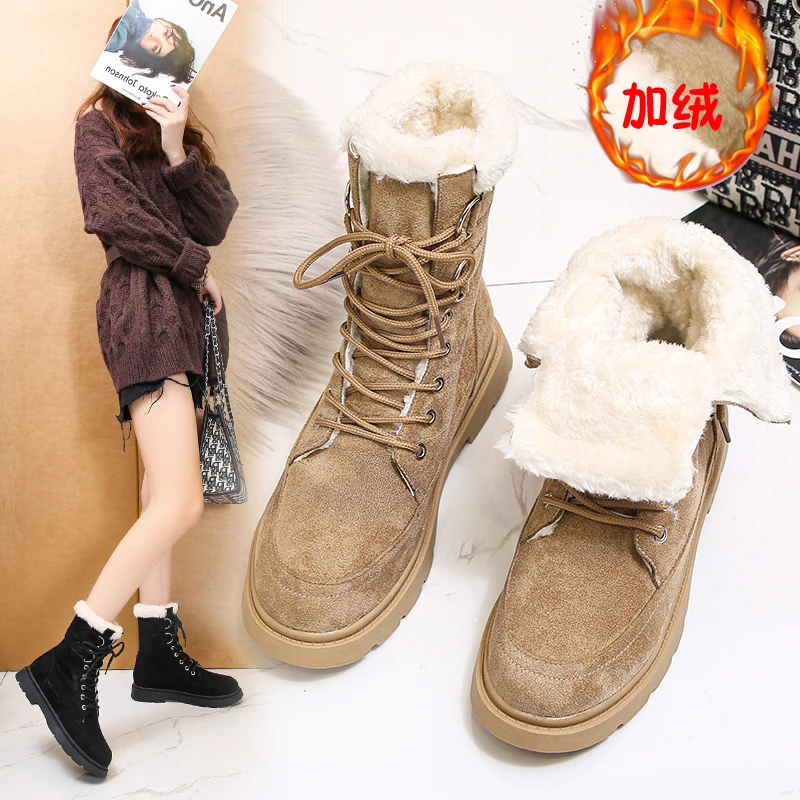 

Winter Boots Women Shoes Plush Warm Goth Shoes Combat Boots Black Booties Woman Fashion Platform Botas