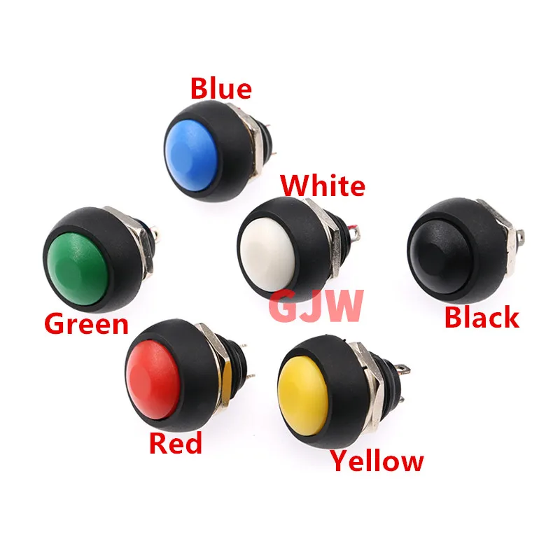 2PCS 12mm Waterproof Momentary push button for switch Black/Red/Green/Yellow/Blue/white PBS-33B Fdkjgecf