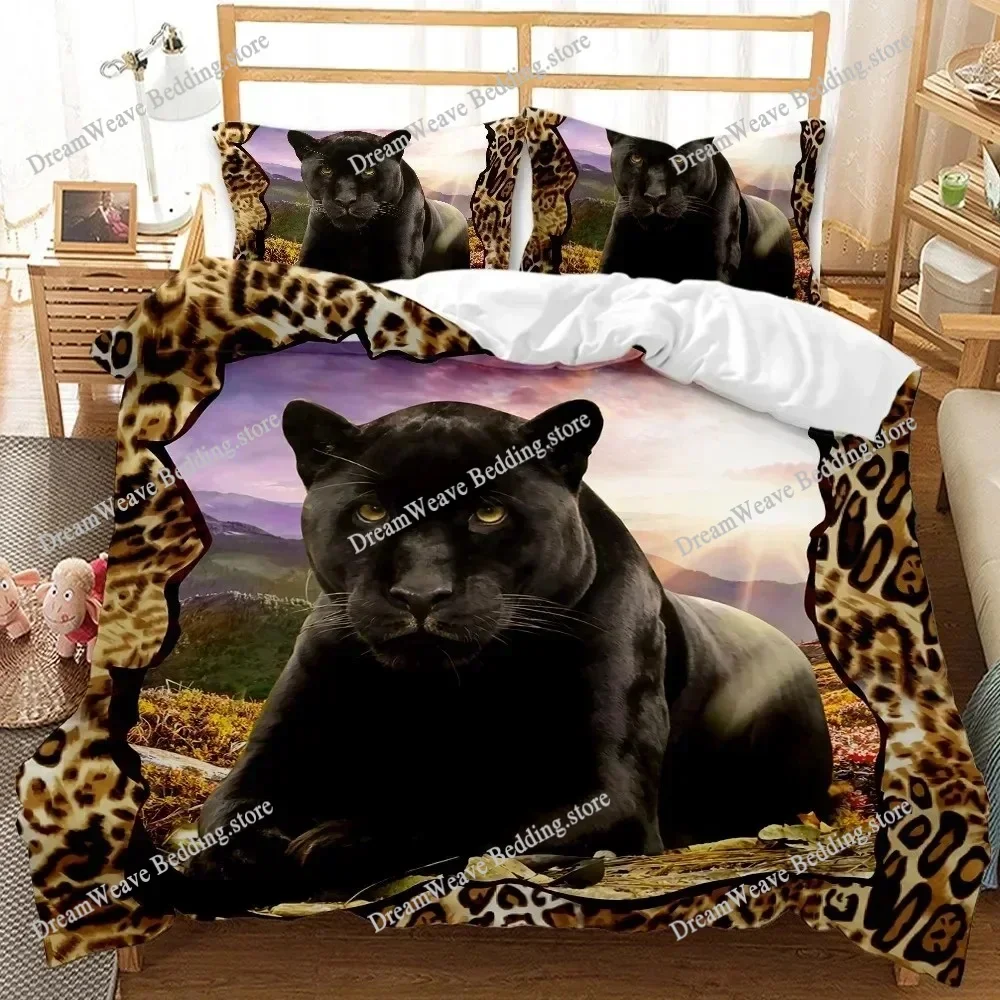3D Black Panther Duvet Cover Set Kids Boys Girls Comforter Cover Blue Fire Wild Animal Polyester Fashion Bedding Set Luxury Gift
