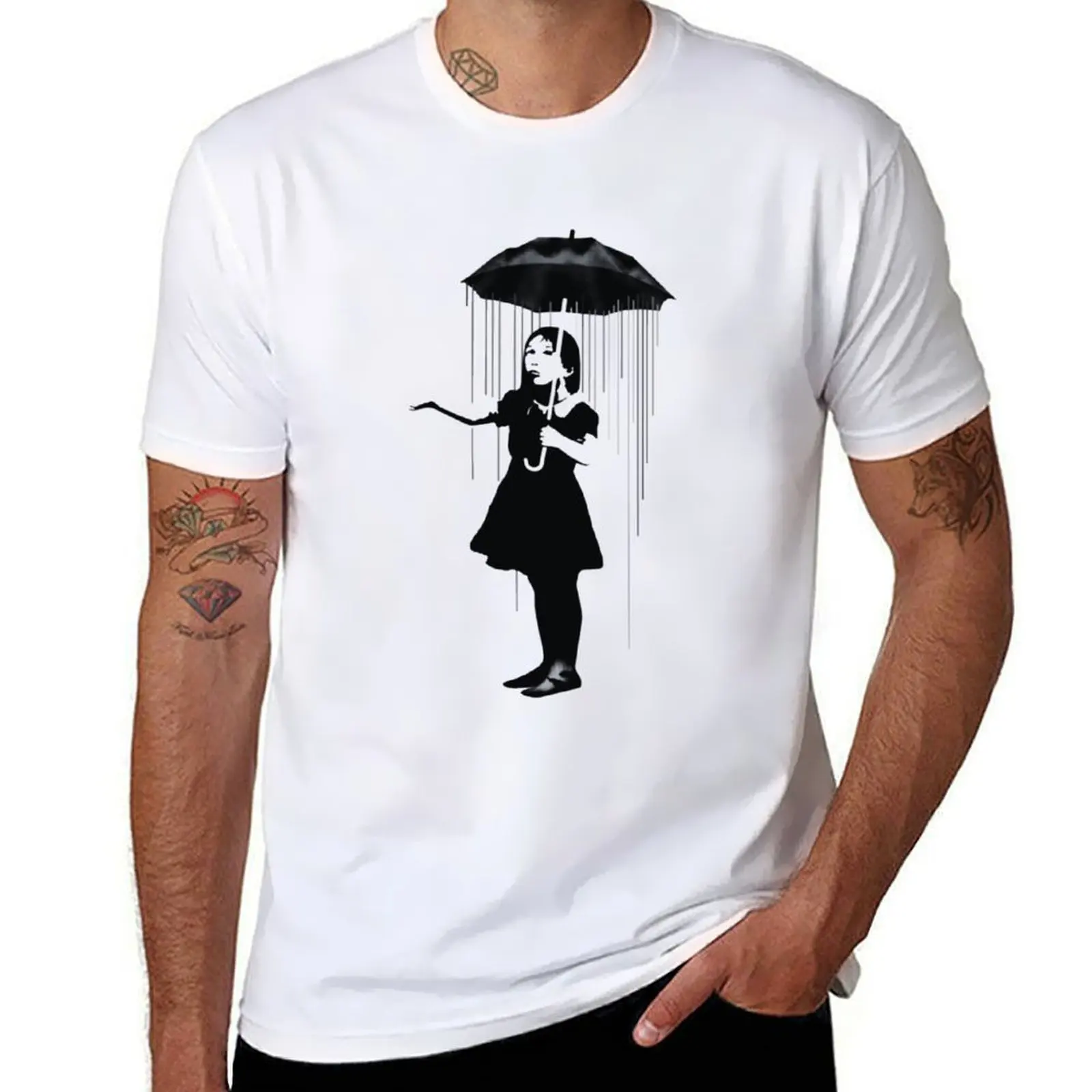 Banksy Girl With Umbrella T-Shirt gifts for boyfriend vintage clothes anime Funny t-shirt mens graphic t-shirts pack