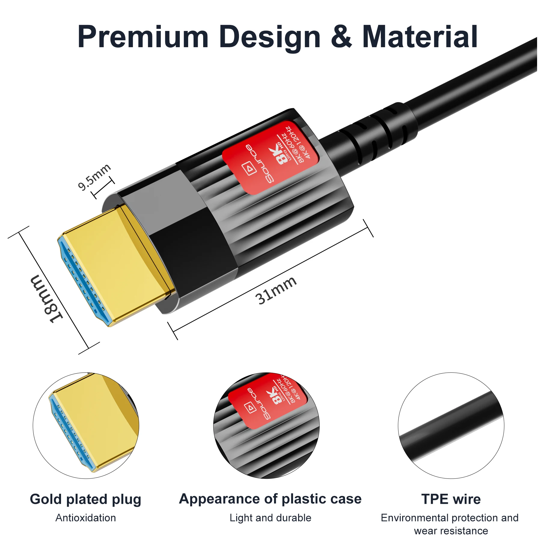 8K HDMI 2.1 Fiber Optic Cable 8K60Hz 4K120Hz 48Gbps HDMI Cable Dynamic HDR/eARC/HDCP 2.3   for HD TV Box Projector Ps3/4 Ultra