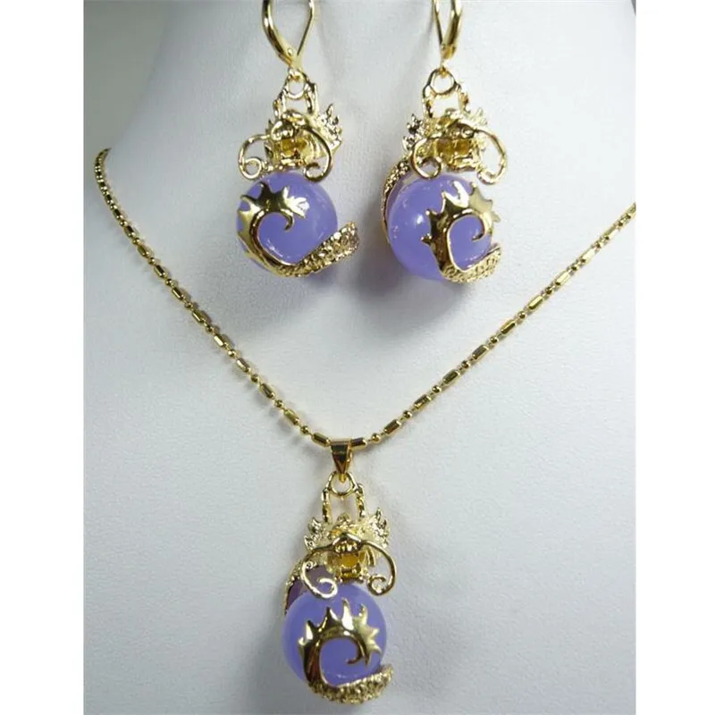 Vintage Natural Stone Pendant Necklace Earrings Jewelry Set Copper Alloy Chain Collar Women Fashion Wedding Party Jewellery Gift