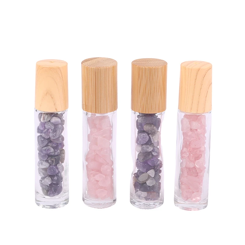 10ml Roll On Bottle Essential Oil Natural Jade Roller Bottles with Crystal Chip Glass Travel Bottle Containers