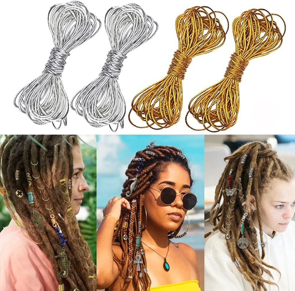 

Dreadlock Braids Hair Accessories Silver Gold Braiding Hair Deco Styling Shimmer Stretchable African Braid Braided Elastic Cord