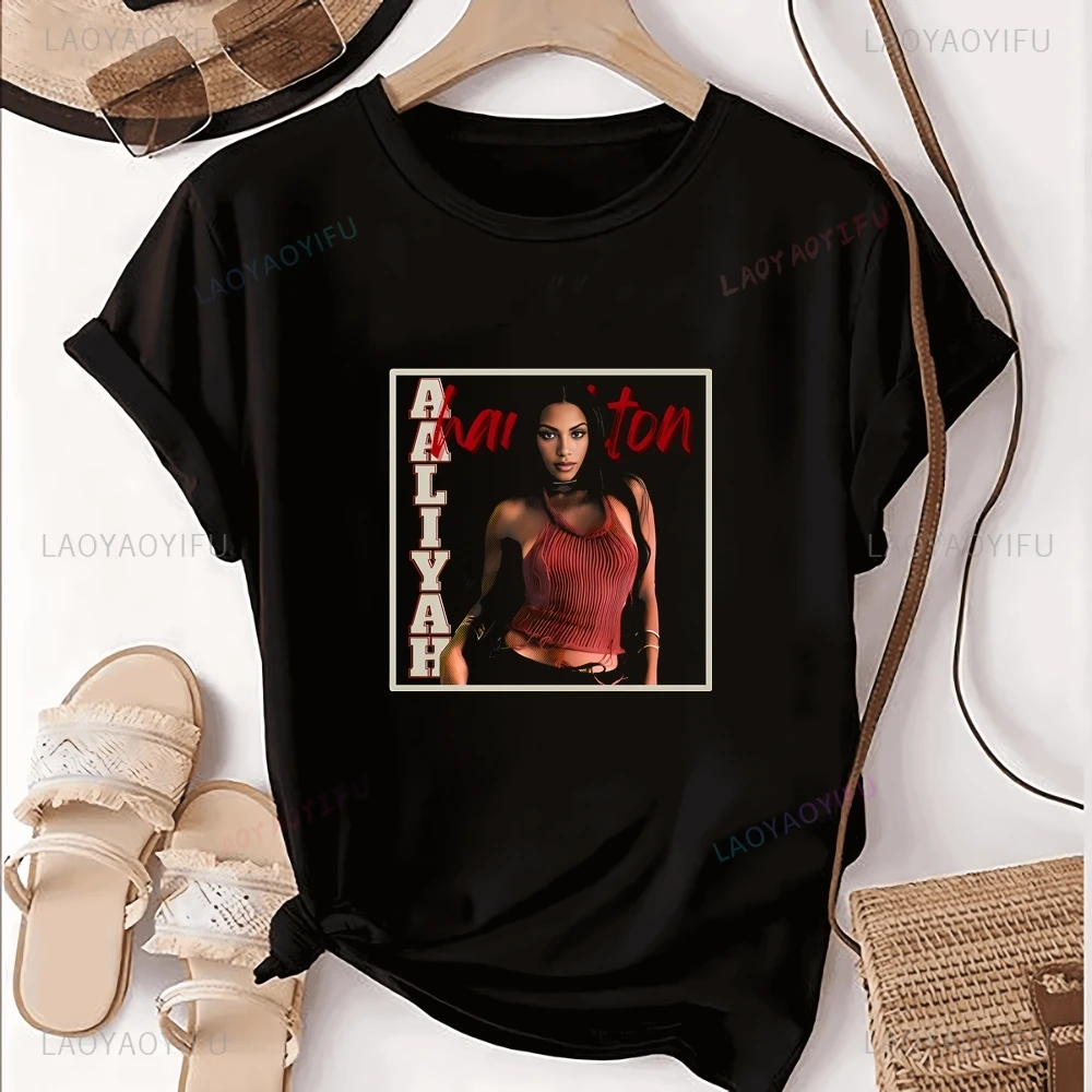 Streetwear AALIYAH Fan Printed T-shirt Top AALIYAH Neutral Trend Harajuku Short Sleeve Unisex Shirt Graphic Large T-shirt