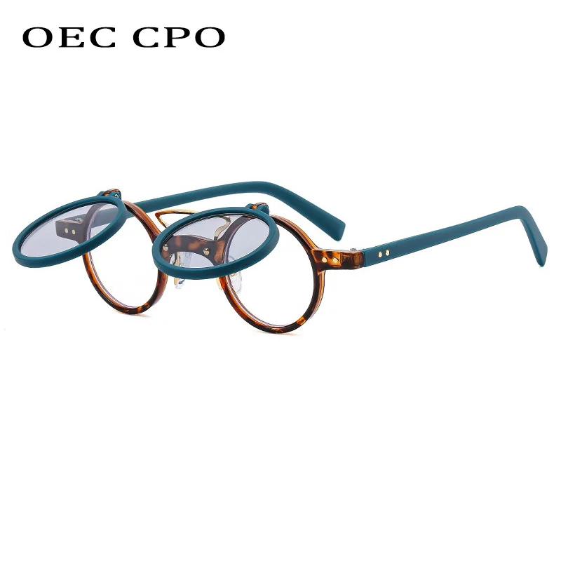 

OEC CPO Punk Round Flip Sunglasses Men Women Vintage Small Frames Sun Glasses Female Fashion Shades Eyeglass UV400 Da Sole Donna