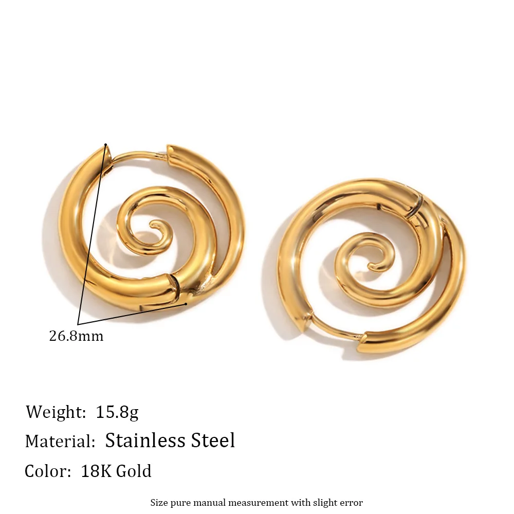 Uilz Creative Spiral Threaded Stainless Steel Earrings Gold Plated Metal Smooth Ear Hoop Jewelry For Women Gifts