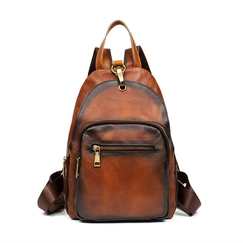 Vintage Genuine Leather Bagpack Man or Woman Small Real Cow Leather Backpack Anti-theft Ladies Travel Shoulder Bag