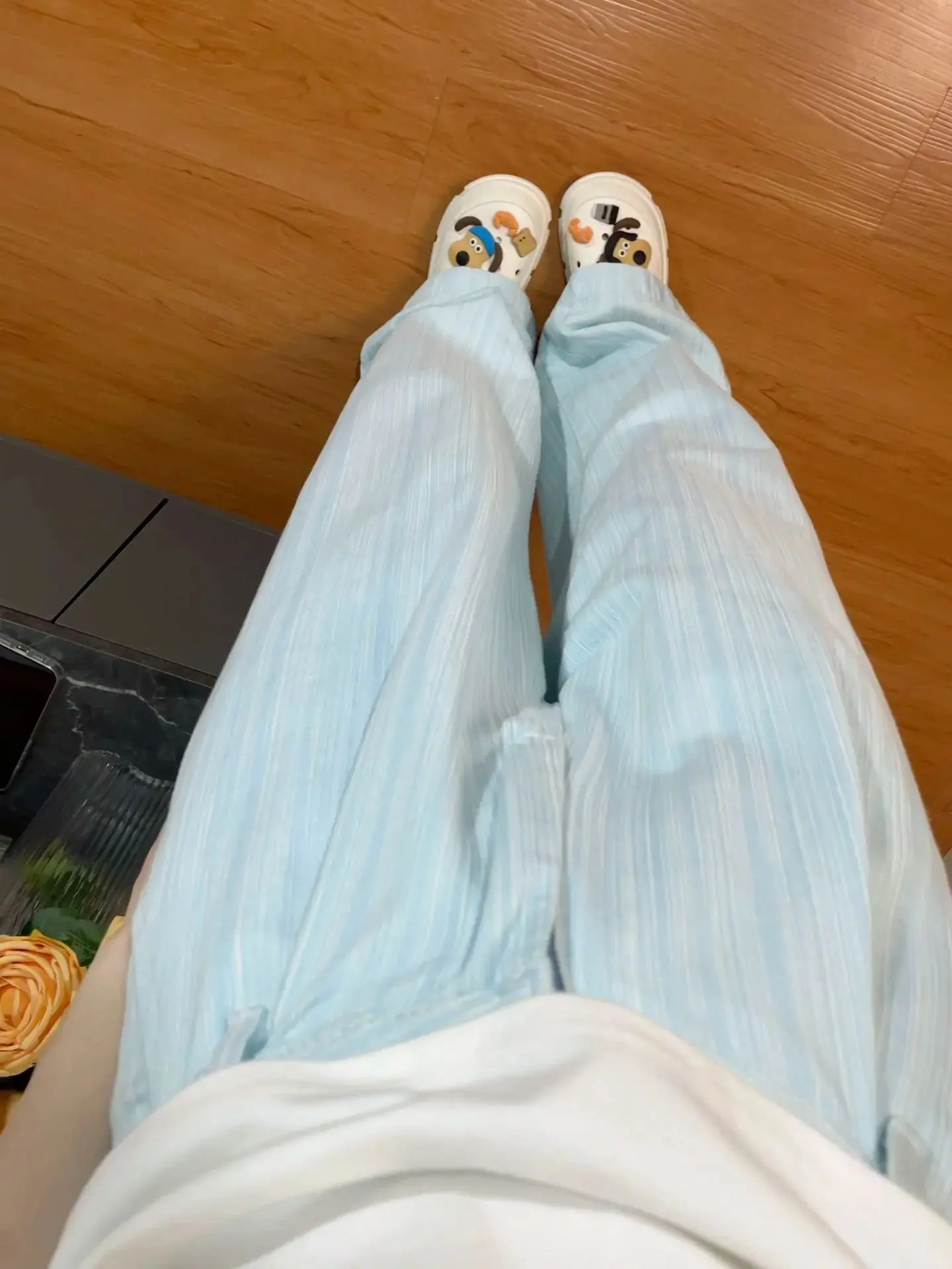 

Trendy Men's Casual Striped Denim Pants High Waist Straight Leg Jeans Youthful Wear All Seasons Polyester Fiber Long Trousers