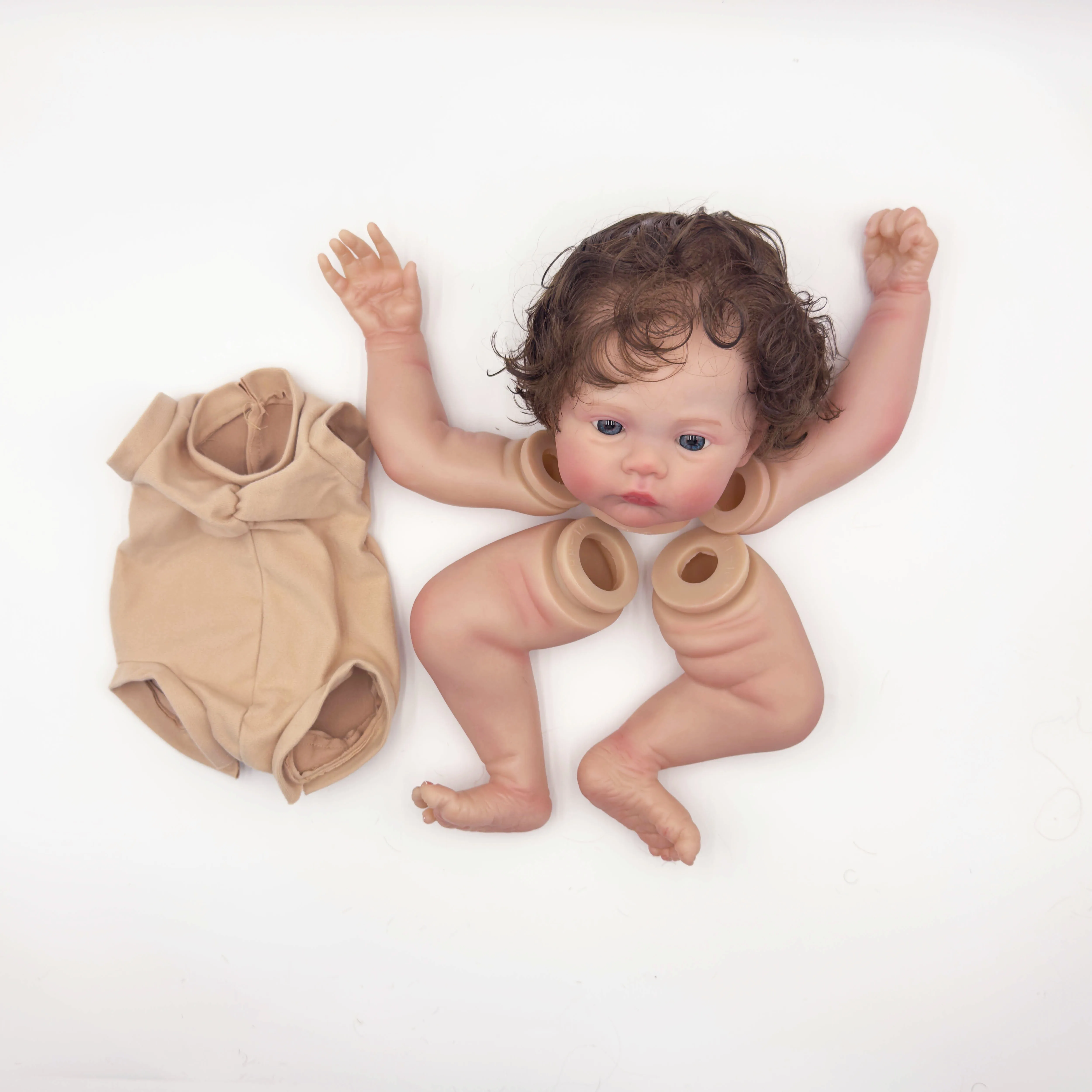 Kit de poupée Reborn Meadow de 18 pouces, non assemblé, réaliste, plusieurs couches, peinture, pièces de poupée, veines visibles, cheveux bouclés enracinés à la main