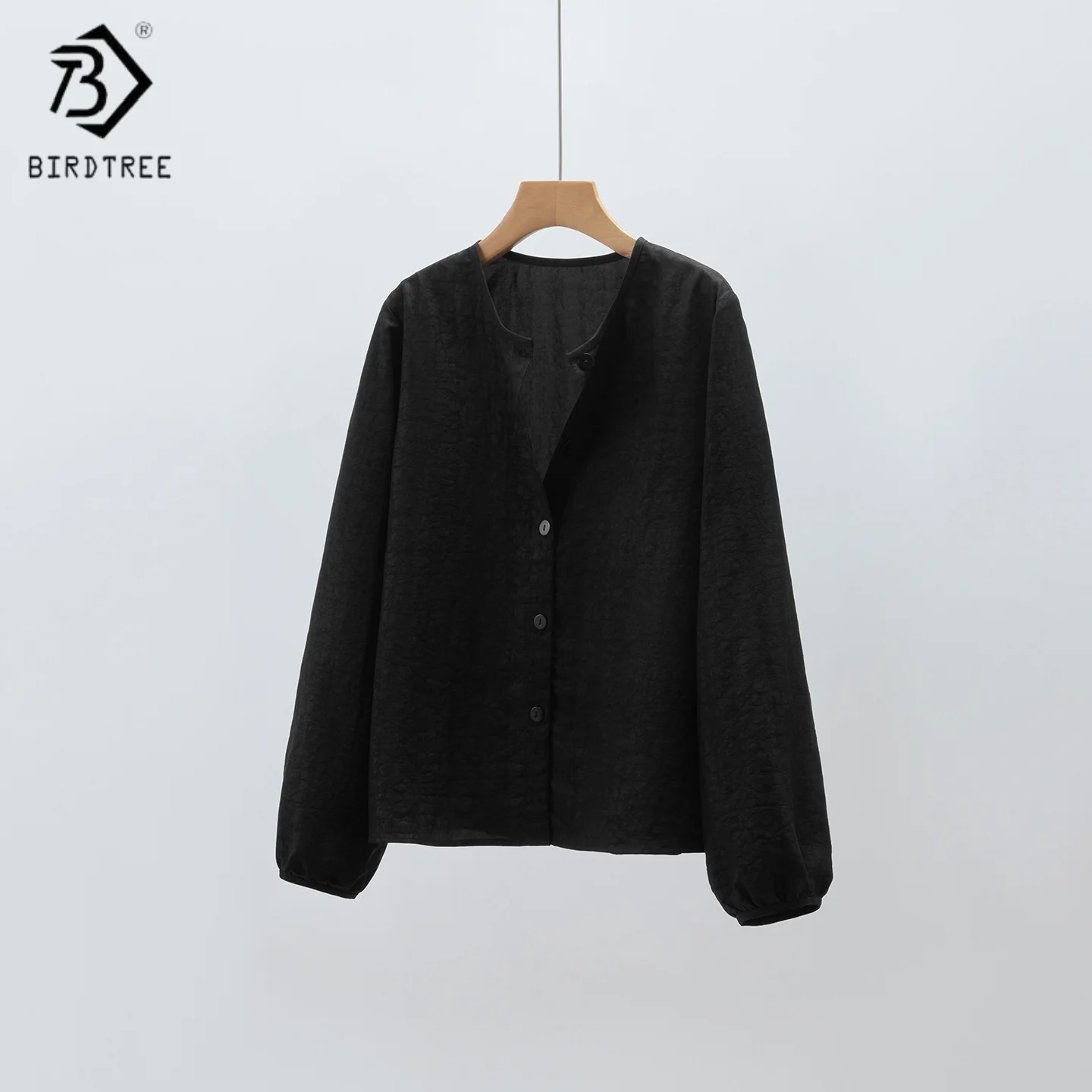 

Birdtree, блузка из 100% шелка Craquelure, женская марлевая рубашка Xiangyun с v-образным вырезом, однобортные повседневные пальто, новинка 2025 года T5D705JF