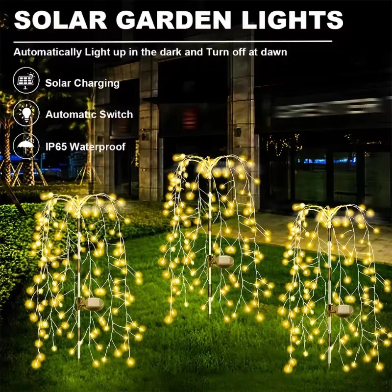 Solar Powered Willow Tree Fireworks Lamp 8 Lighting Modes 200/120LED String Light For Outdoor Lights Garden Decorative Lights