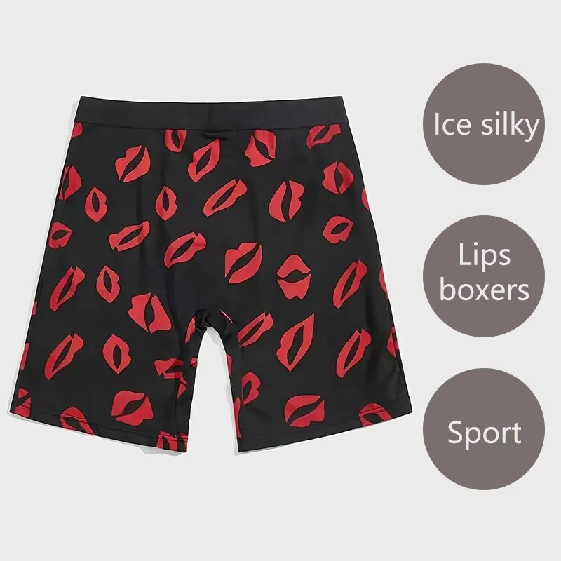 Men Boxer Shorts Underpants Underwear Black 2XL 3XL 4XL Fashion Lips Boxers Sports Casual Soft Smooth