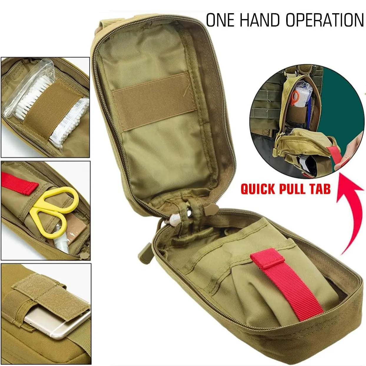 Tactical MOLLE Medical Pouch, EMT First Aid Pouch IFAK Trauma Kit Survival Bag Tourniquet Holder Include Cross Patch