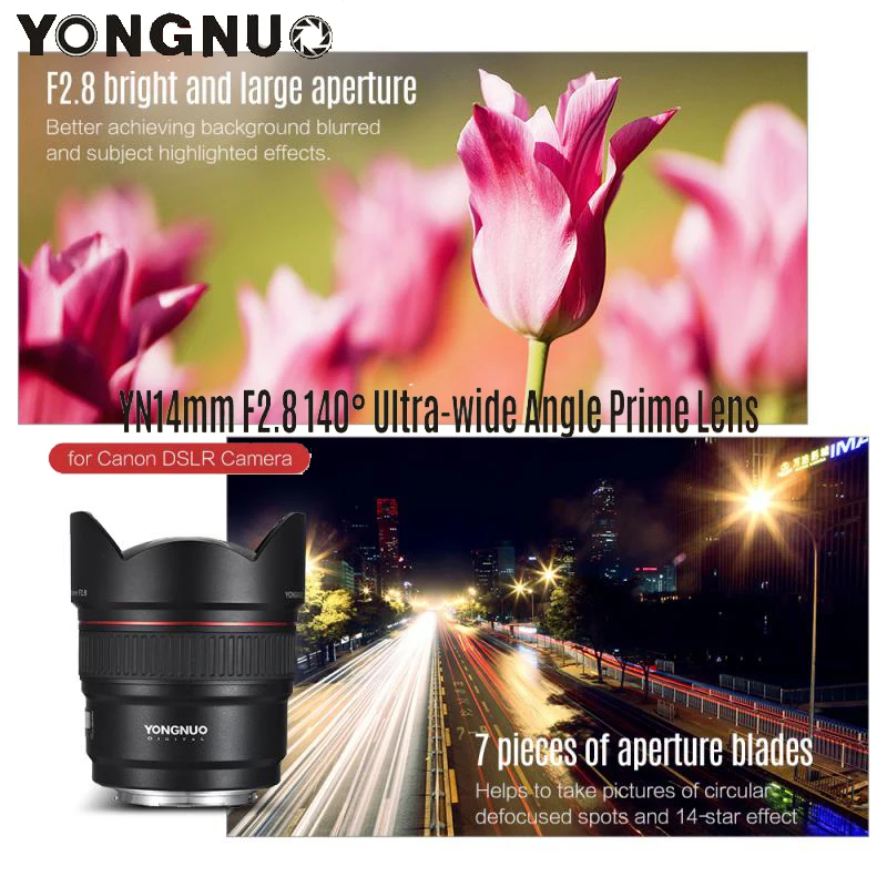 

YONGNUO Camera Lens YN 14mm F2.8C AF MF Autofocus Ultra-wide Angle Prime Lens for Canon 5D Mark III IV 6D 700D 80D 70D