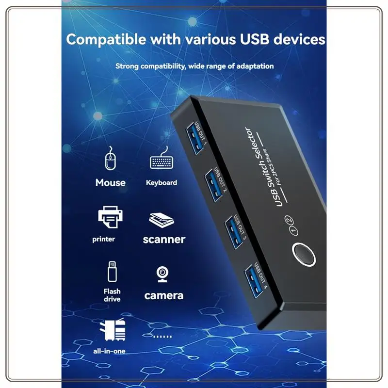 

Надежный-2 входа, 4 выхода, USB-переключатель, общий переключатель USB для ПК, ноутбука, клавиатуры, мыши, принтера, USB-переключатель, контроллер Hu
