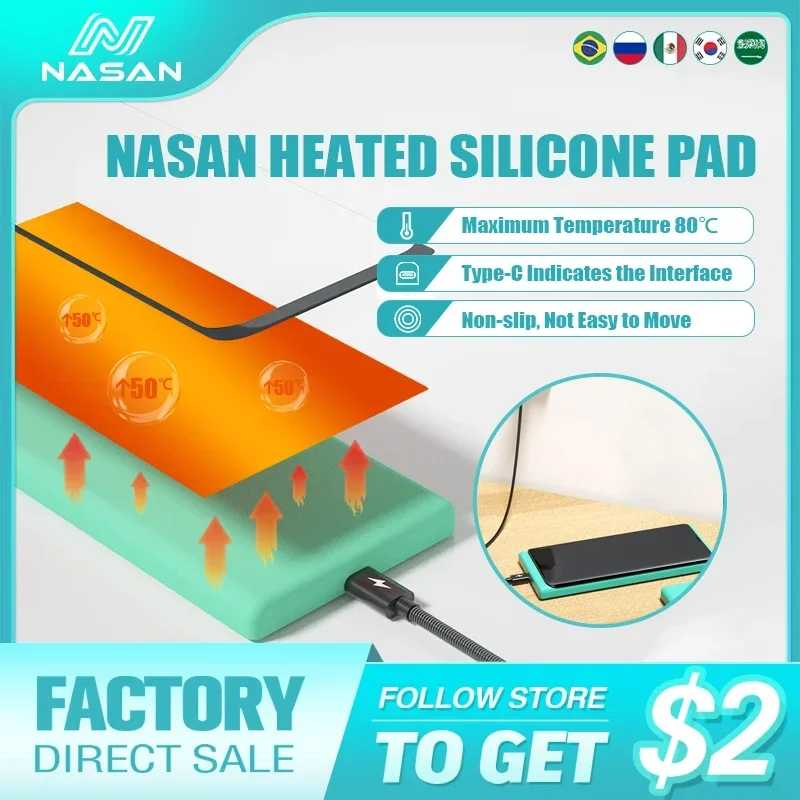 NASAN Flat Curved Screen Cleaning Mats Mobile Phone Glue Removal Heating Pad Laminating Pad Silicone Temperature Mat Repair Tool