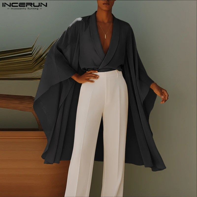 INCERUN الرجال قميص بلون التلبيب مضيئة كم طويل فضفاض طويل نمط قمصان الرجال الشارع الشهير موضة ملابس الرجال غير رسمية S-5XL