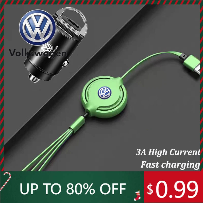 

Внутренние наклейки 3 в 1, выдвижной кабель для передачи данных, USB-кабель для автомобильного зарядного устройства, автоаксессуары для Volkswagen VW RLine R Golf Amarok T5 T