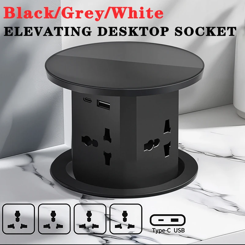Hydraulic Lifting Socket Automatic Pop  Up Wireless Charge Universal/US/UK/TL Plug Adapter Hidden Four Sided Socket Power Supply