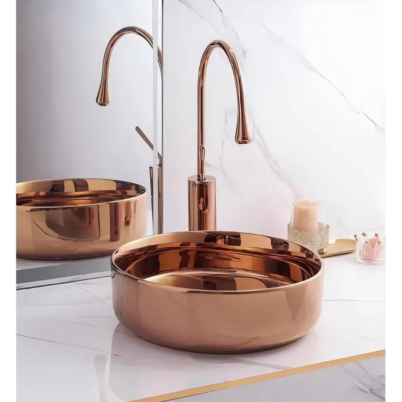Luxury Round Gold Silver Rose Gold Water Basin Modern Design for Kitchen Bathroom Sink Hotel Villa Apartment Elegant Style