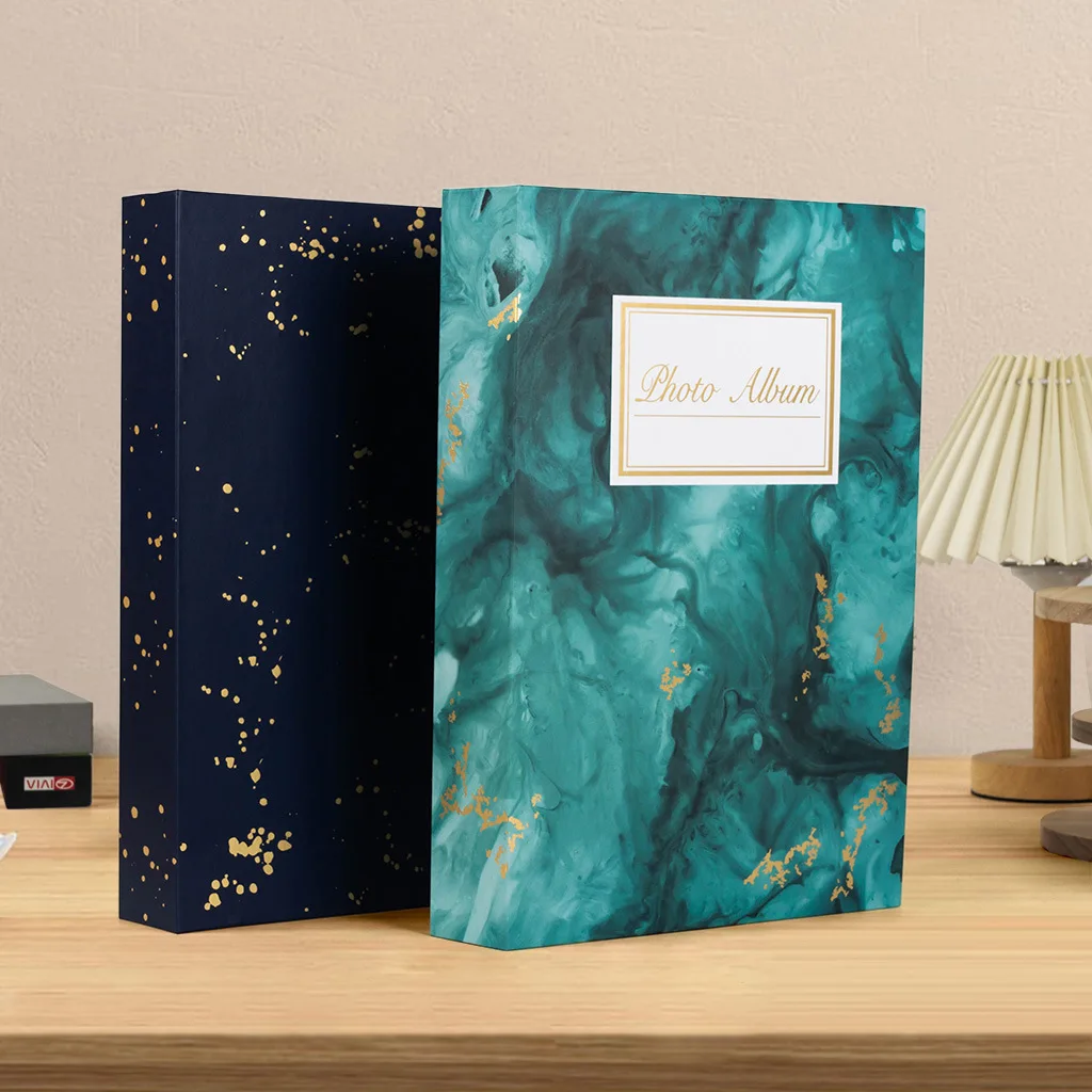 

300-Pocket 4R6 Inch Photo Album with Gold Foil Design High-End Square Back Paper Core Album for Anniversaries & Vacations