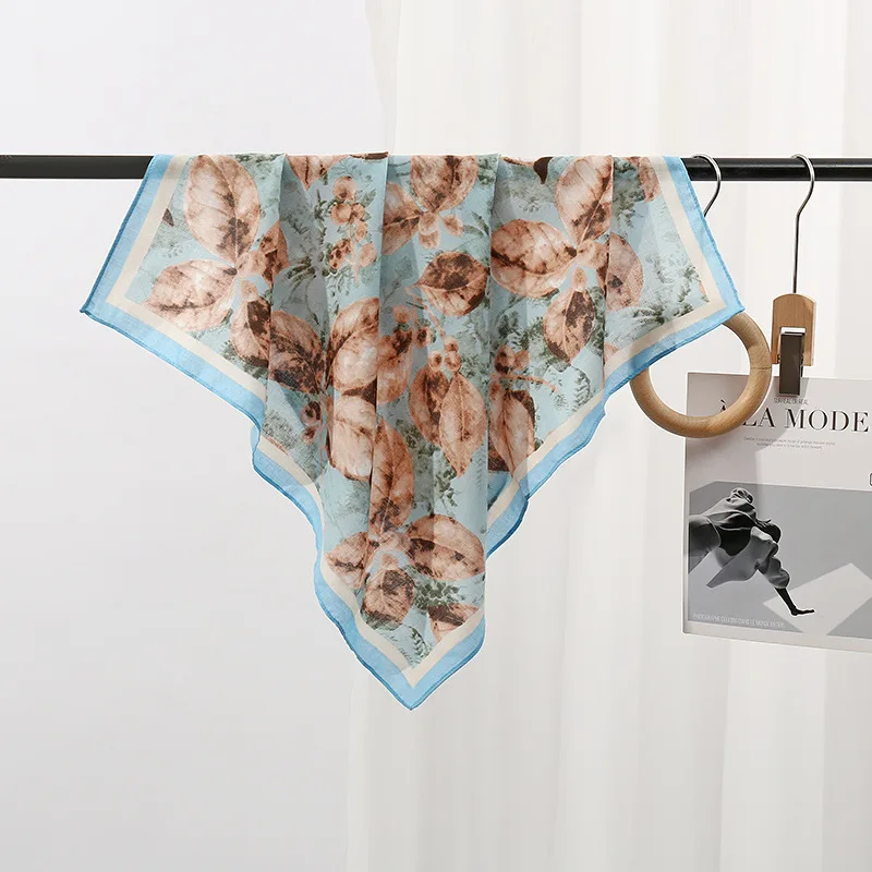 

Spring New Fashion High-end Flower Printing Fresh and Sweet Silk Texture 70 Women's Skin-friendly Versatile Silk Scarf