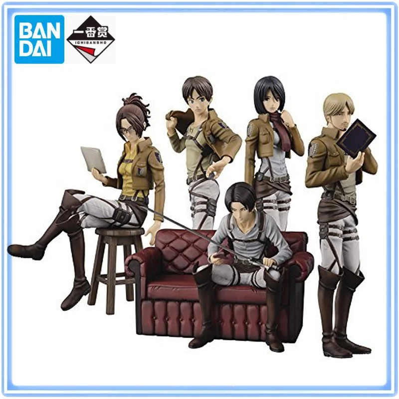bandai-ichiban-kuji-attacco-su-titano-levi-ackerman-mikasa·ackerman-hange-zoe-zeke-jaeger-action-figure-modello-decorazione-del-desktop