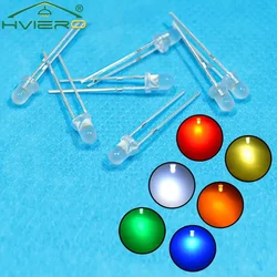 100 pçs quente-branco vermelho azul verde amarelo branco f3 3mm redondo difuso 2pin diy diodos emissores de iluminação led lâmpada de diodo contas