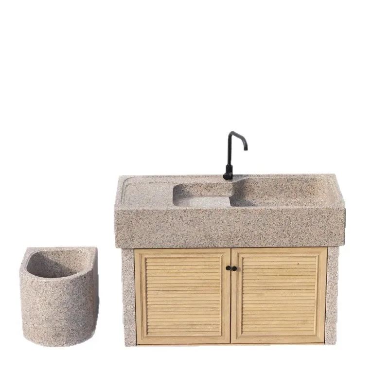 

Outdoor Granite Pool Outdoor Stone Sink Courtyard Wash Sink Marble Laundry Sink with Washboard Basin