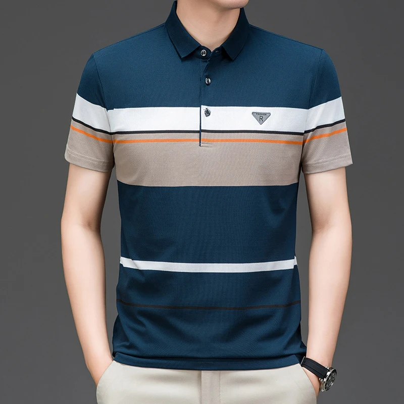 Summer new men's polo shirt brand short sleeve men's polo shirt casual striped shirt polo shirt men's