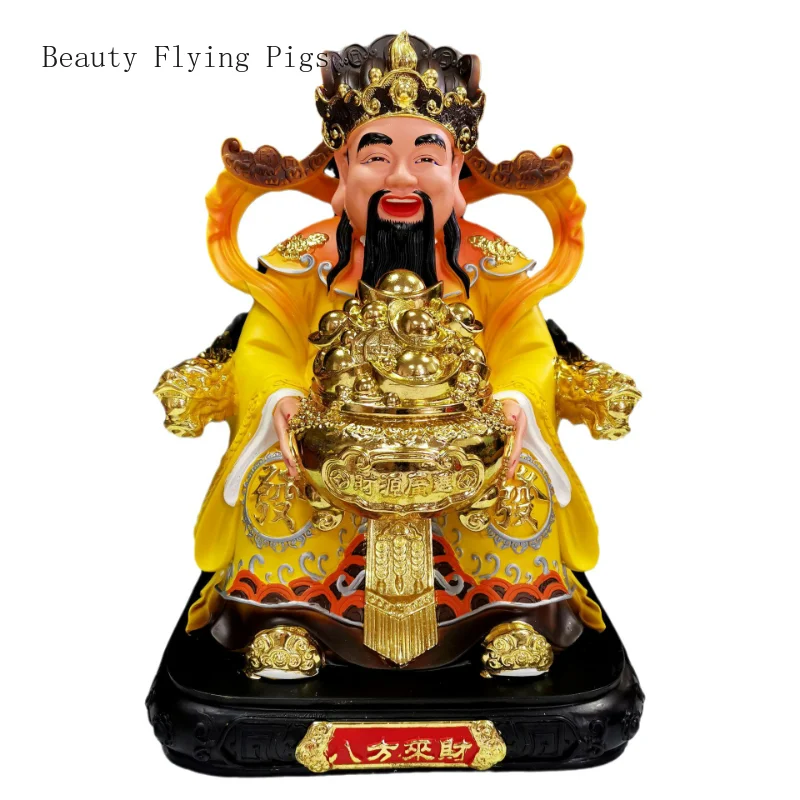 

1PCS resin fiberglass gold-plated painted God of Wealth home decoration featuring Feng Shui figures for worship