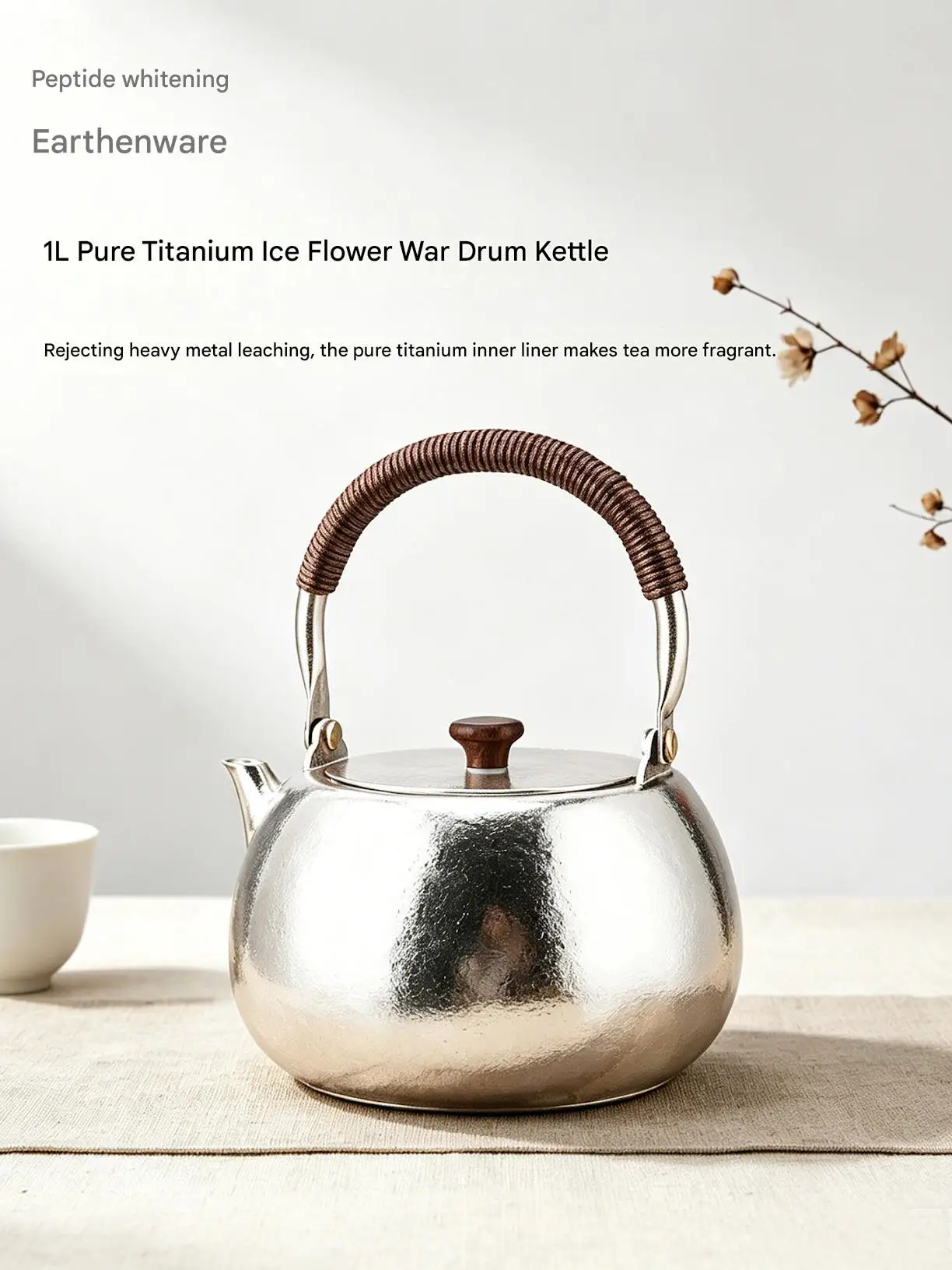 1L Pure Titanium Ice Grain Kettle Portable Stovetop Teapot Outdoor Camping Water Boiler