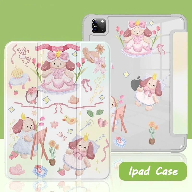 Kawaii Rabbit Tablet Cover for 11th A16 11in 10th 10.9 Air4 5 Pro 12.9in Protective Case 5/6th 9.7 Air2 Mini6 8.3in Acrylic Case