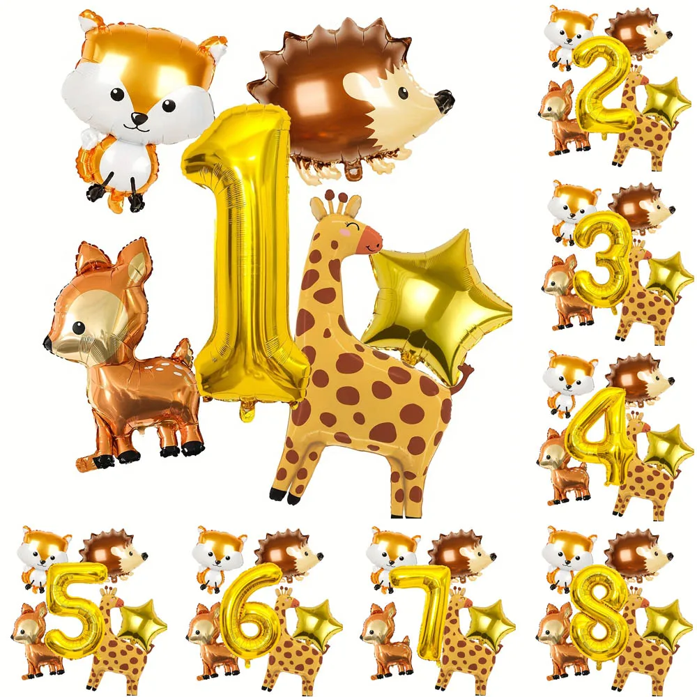 6 stücke Wald Tiere Party Ballon Fuchs Giraffe Igel Gold Digitale Luftballons Kinder Jahre Geburtstag Party Dekoration Lieferungen Geschenke