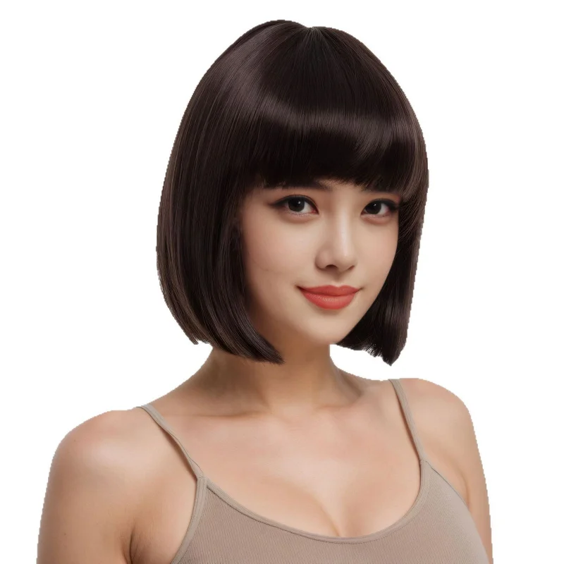 باروكة بوب نسائية حلوة ولطيفة وشعر قصير منفوش وقصير أنيق من بوبو بني متعدد الألوان