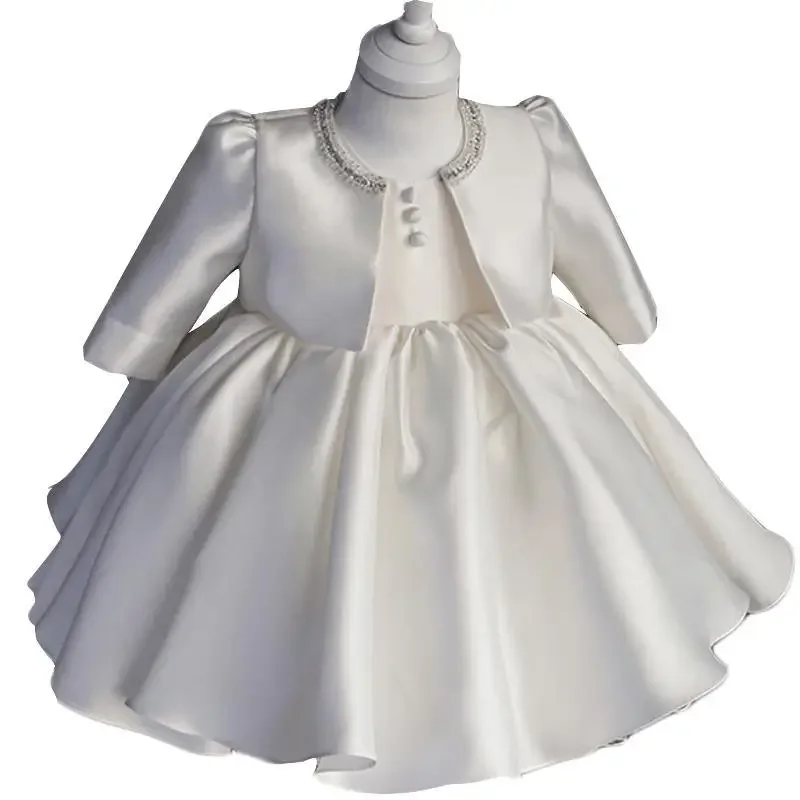 Eid Girls Ball Gowns Princess Girls Dress  Party And Wedding Tulle Puffy Pearl 1st Birthday Party Baby Baptism Christening Dress