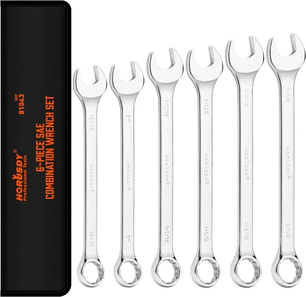 

Large Wrench Set Rolling Pouch SAE 6-Piece 15/16″, 1″, 1-1/16″, 1-1/8″, 1-3/16″, 1-1/4″ 12 Point Chrome Vanadium Steel